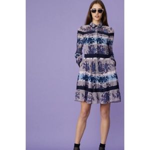 NWT Bora Aksu Contrast Color Floral Pattern Lapel Long Sleeve Shirt Dress sz 36